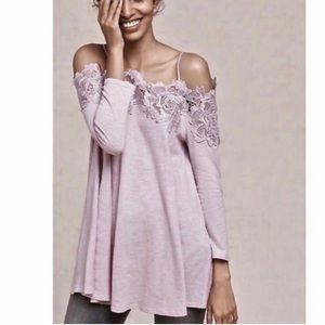 Anthropologie Meadow Rue Lilac Laceline Off Shoulder Long Sleeve